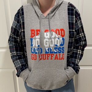 Buffalo Bills Up-Cycled Hoodie with Flannel Sleeves